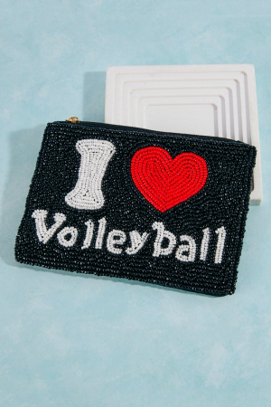 I Love Volleyball Beaded Coin Purse