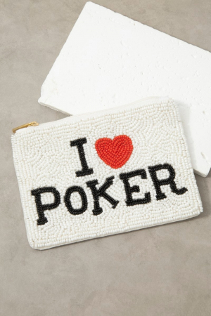 I Love Poker Beaded Zip Coin Purse