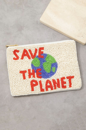 Save The Planet Beaded Coin Purse