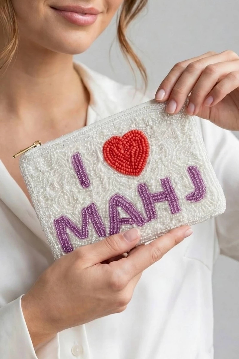 I Love Mahj Beaded Coin Purse