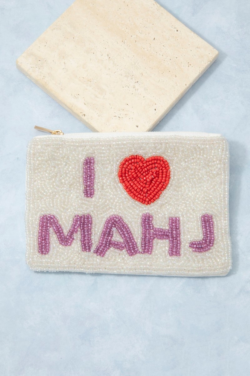 I Love Mahj Beaded Coin Purse