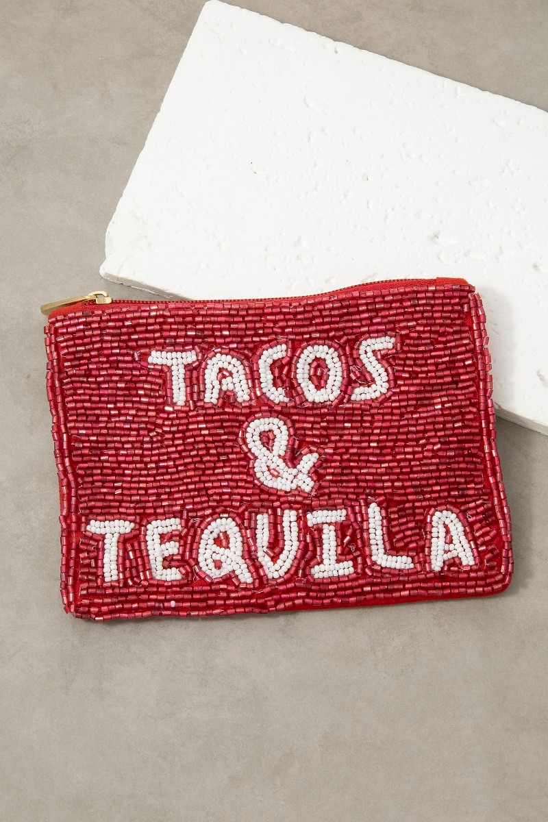 Tacos & Tequila Beaded Zip Coin Purse