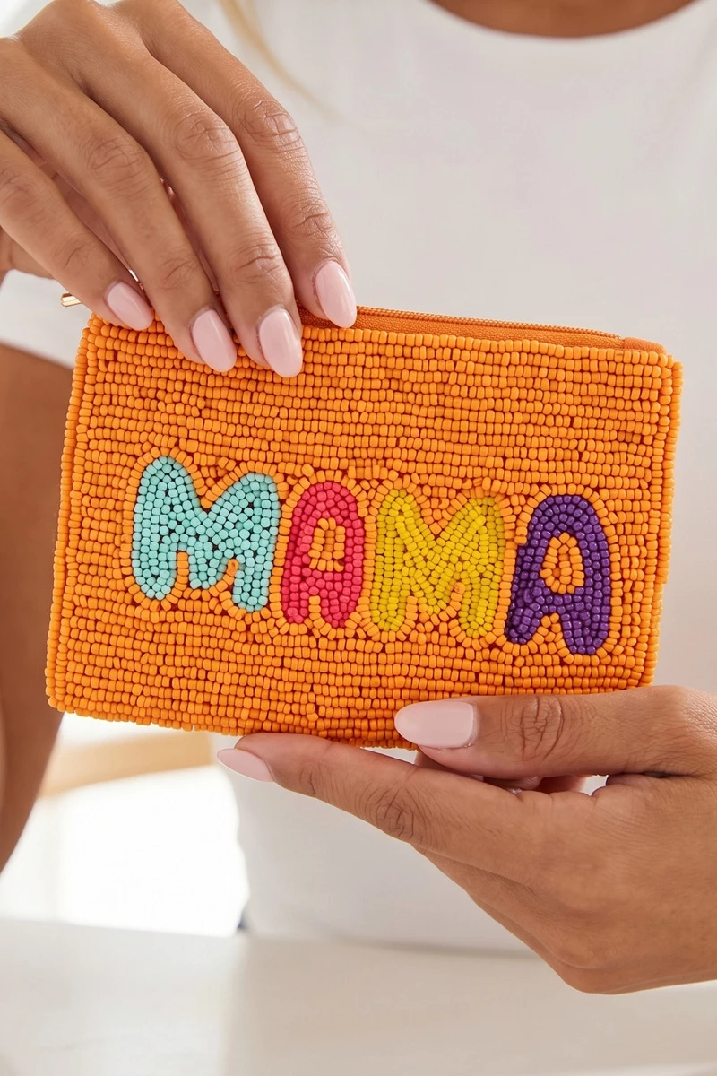 Mama Multicolor Beaded Coin Pouch