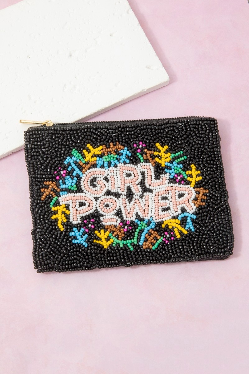 Girl Power Beaded Zip Coin Purse