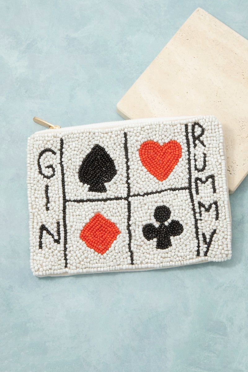 Gin Rummy Card Suits Beaded Coin Purse