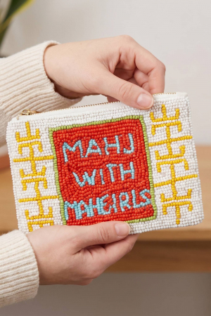 Mahj With My Girls Seed Bead Coin Bag