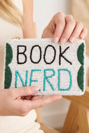 Book Nerd Beaded Zip Coin Pouch Bag