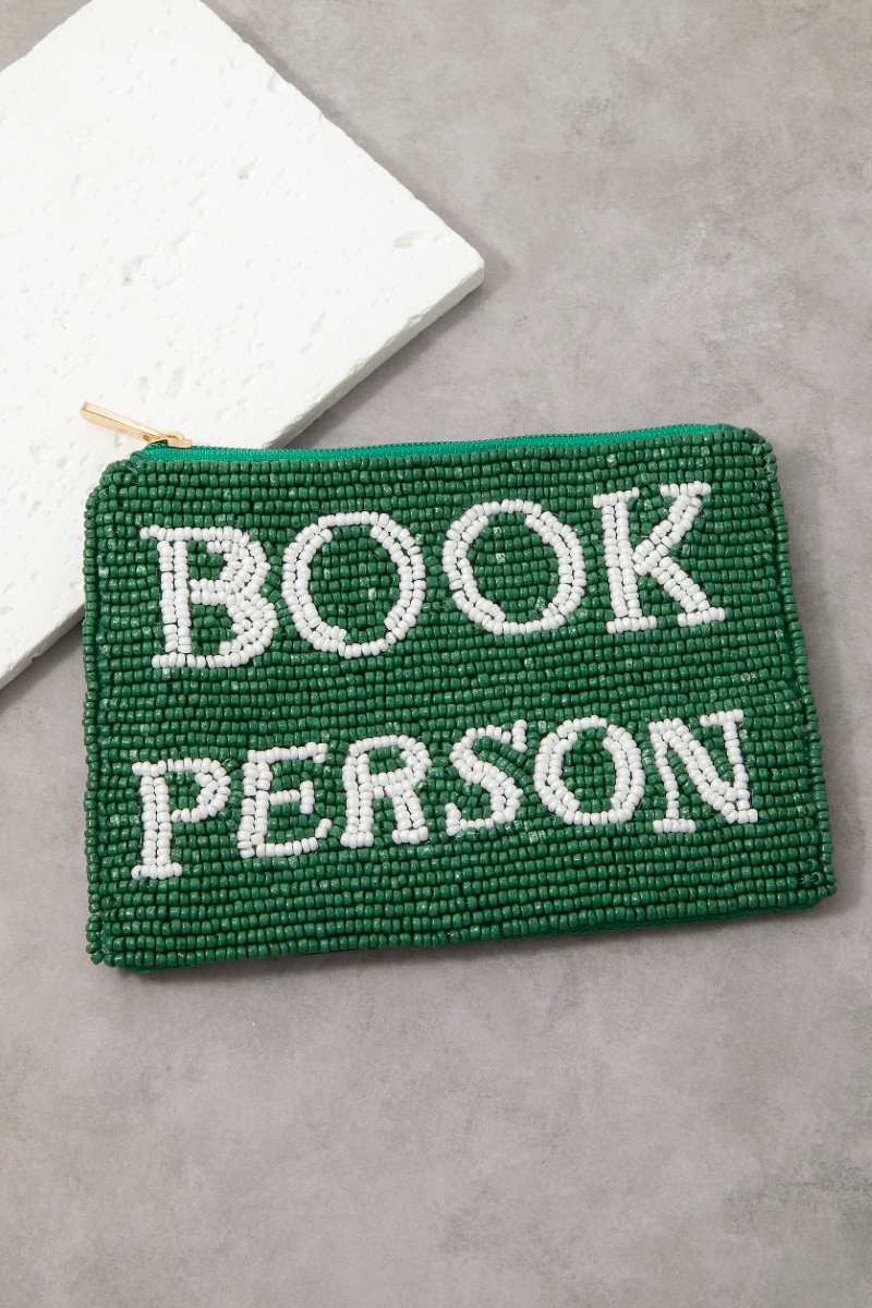 Book Person Green Beaded Coin Purse
