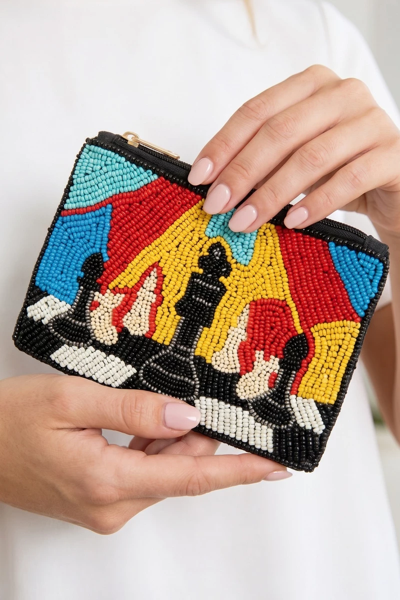 Chess Set Beaded Coin Pouch