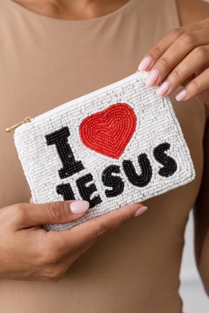 Seed Bead I Love Jesus Coin Purse