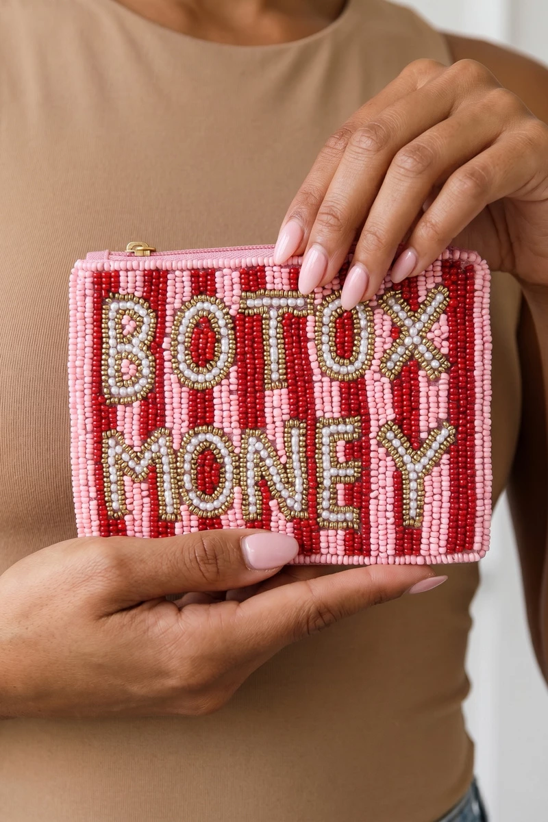 Botox Money Slogan Beaded Coin Pouch