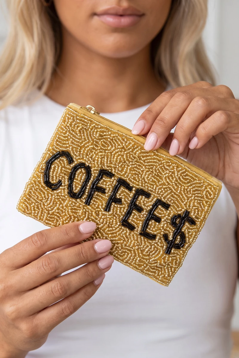 Coffee Money Seed Bead Coin Purse