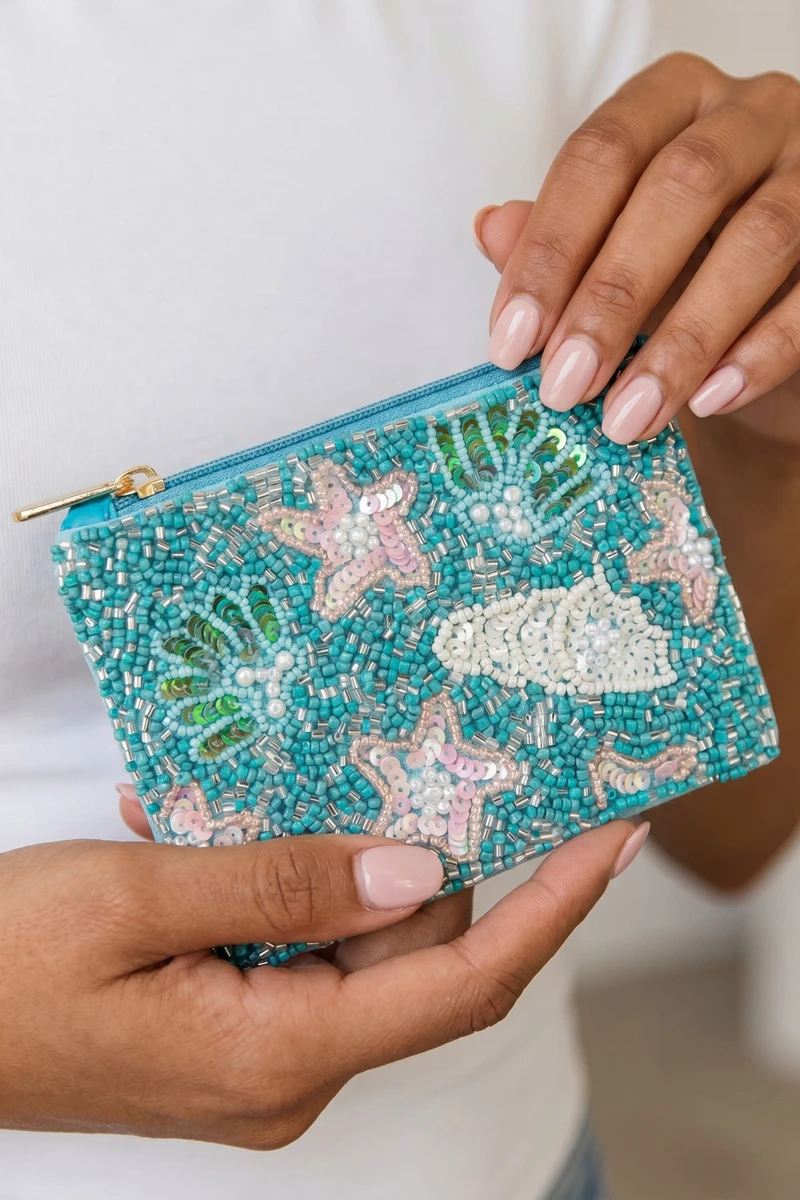 Sequin Starfish Beaded Coin Pouch