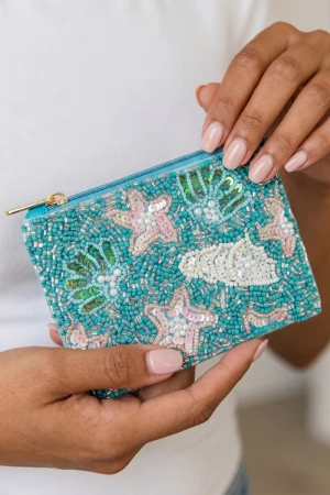 Sequin Starfish Beaded Coin Pouch