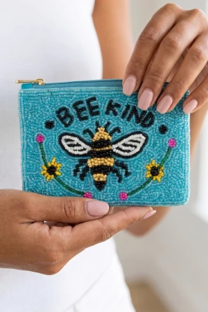Bee Kind Slogan Beaded Coin Pouch