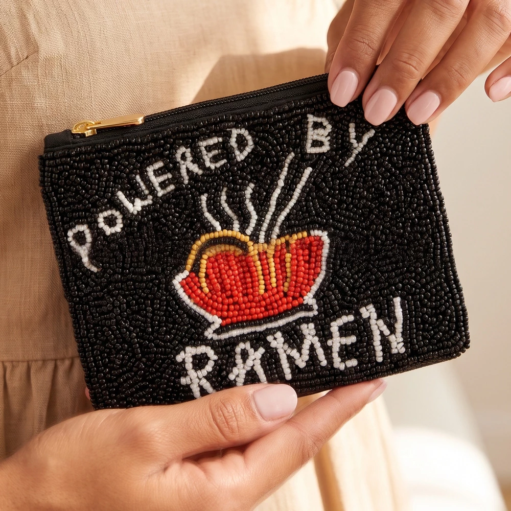 Powered By Ramen Beaded Coin Purse
