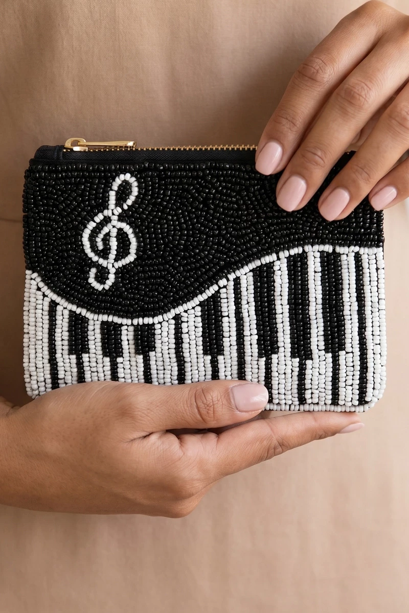 Treble Clef Piano Keys Beaded Coin Pouch