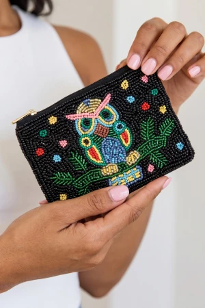 Seed Bead Owl Branch Coin Purse