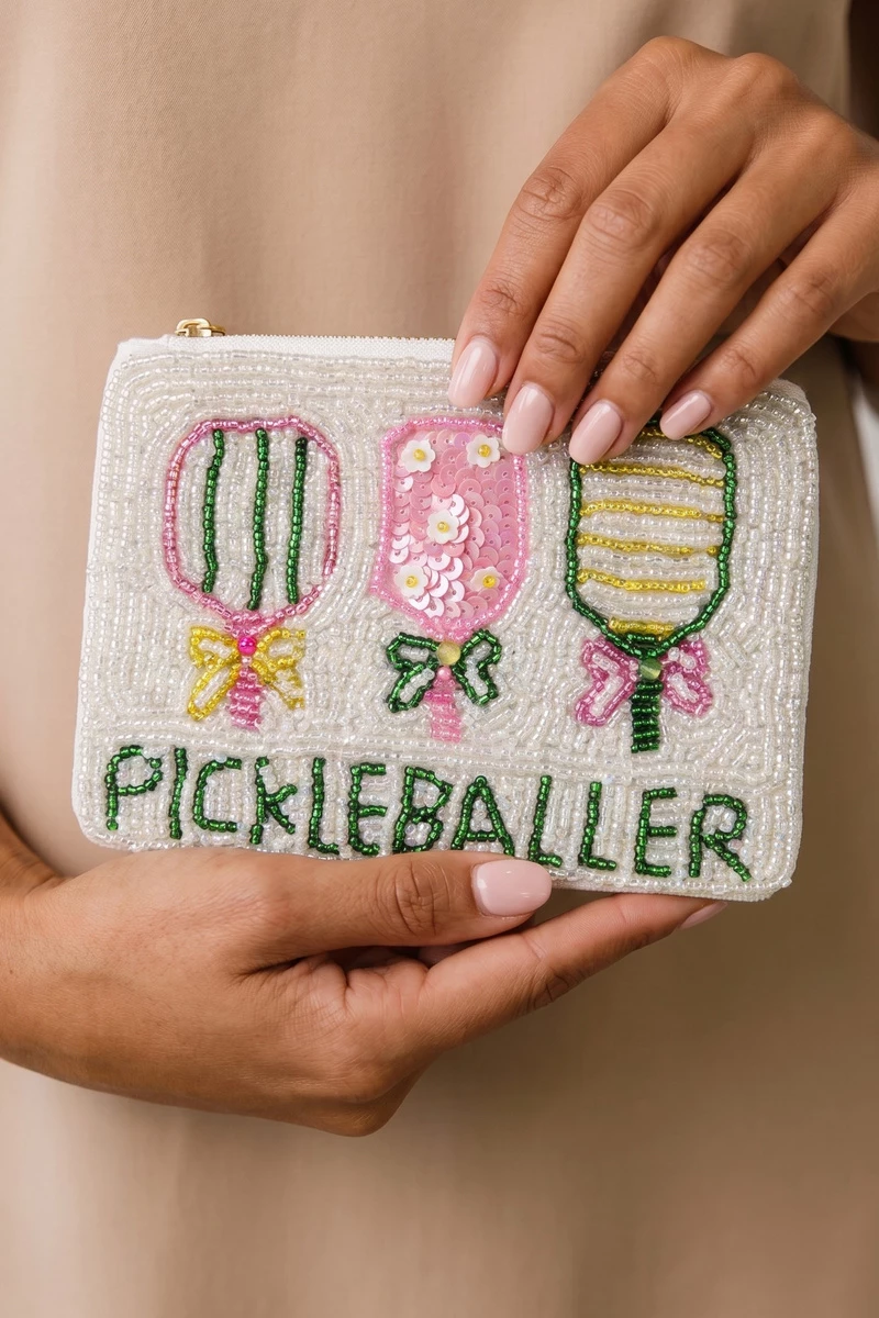 Pickleballer Slogan Beaded Coin Pouch