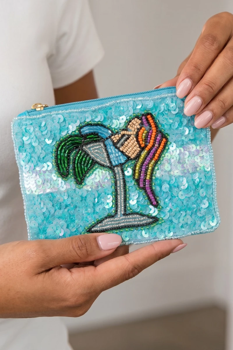 Martini Glass Beaded Coin Pouch