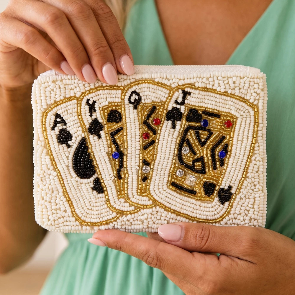 Poker Playing Cards Beaded Coin Purse