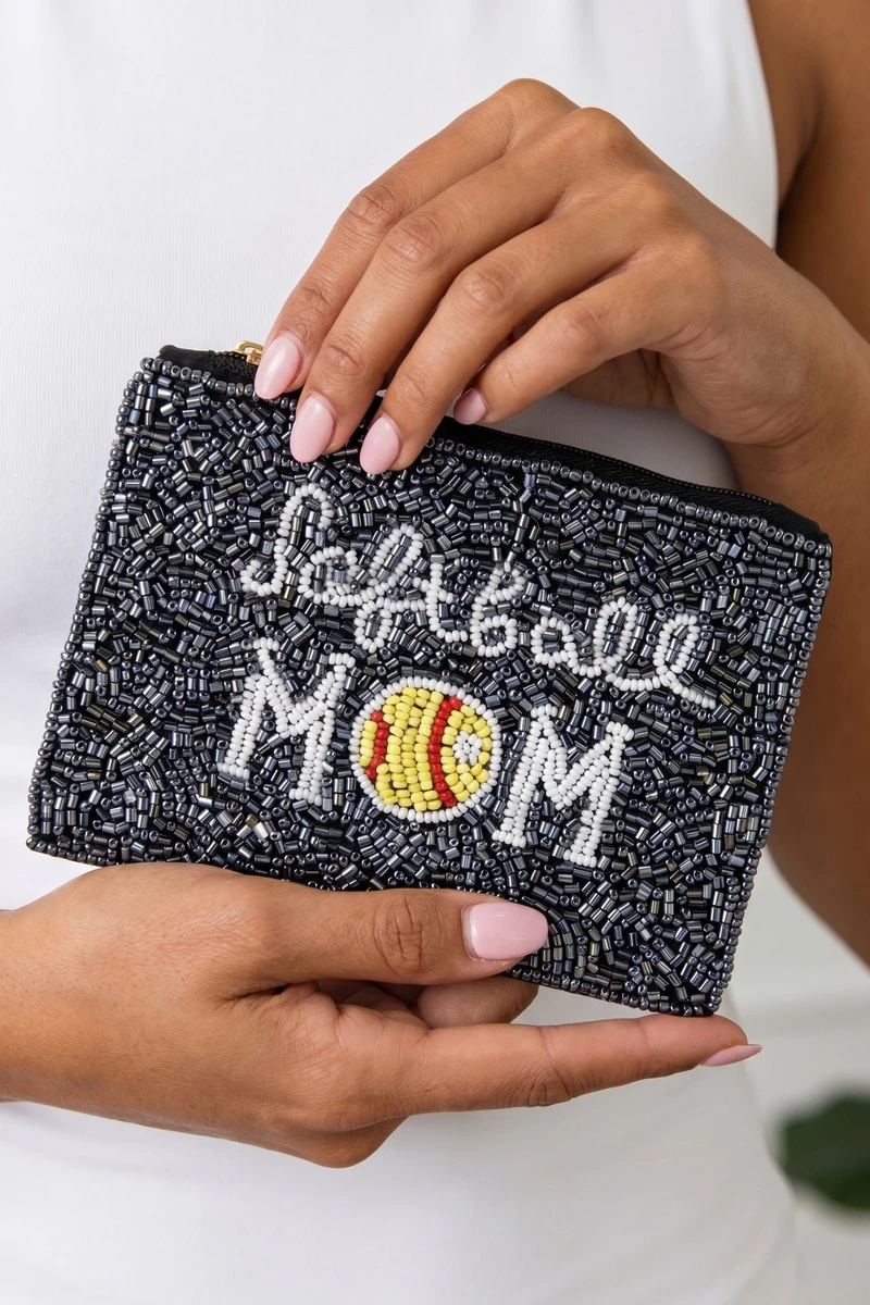 Softball Mom Beaded Coin Pouch