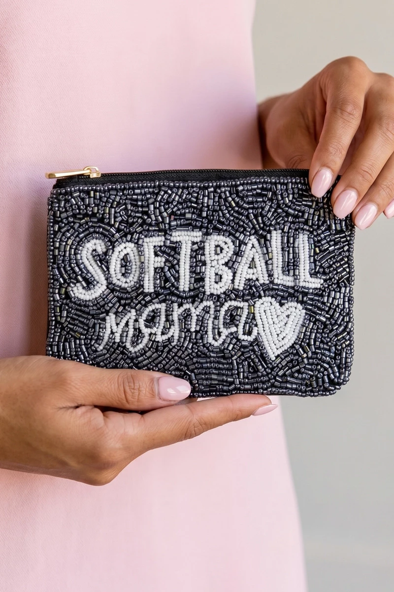 Softball Mama Beaded Coin Pouch