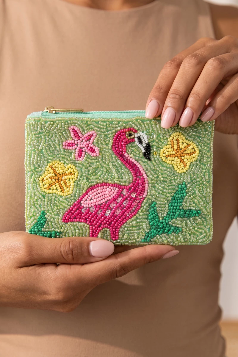 Seed Bead Flamingo Coin Purse
