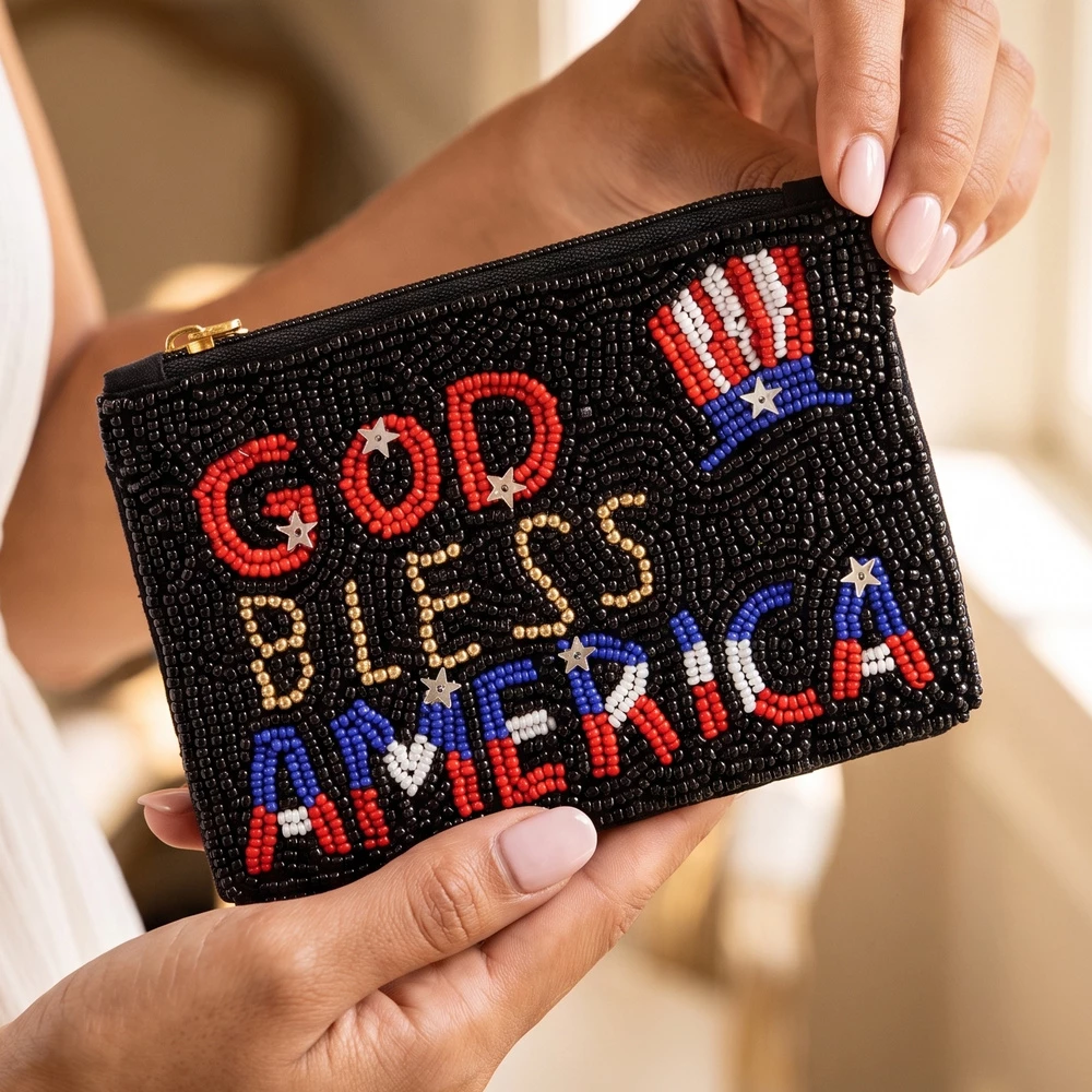 God Bless America Beaded Coin Purse
