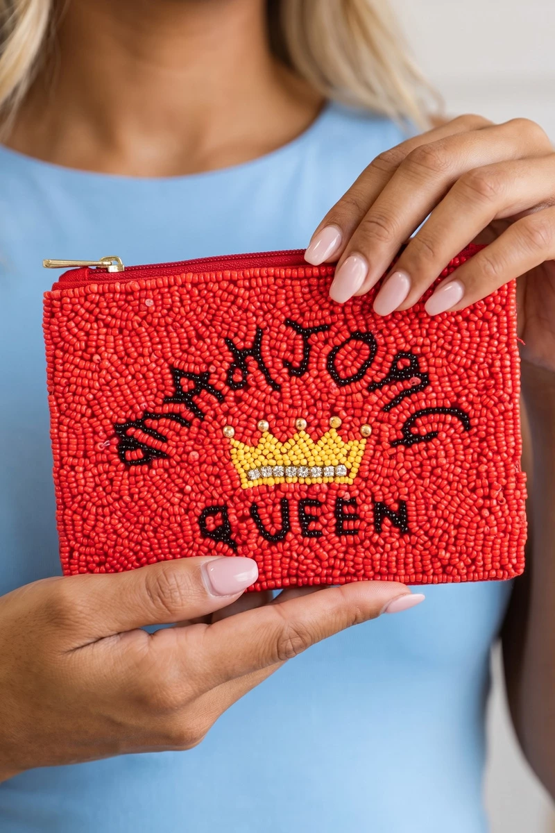 Mahjong Queen Seed Bead Coin Purse