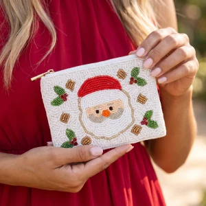 Santa Claus Holly Beaded Coin Pouch