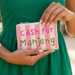 Cash For Mahjong Striped Beaded Coin Pouch