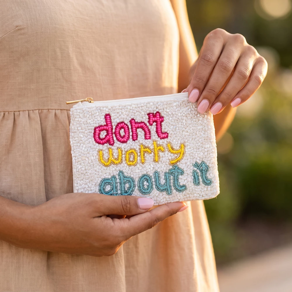 Dont Worry About It Beaded Coin Pouch