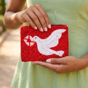 Love Letter Dove Beaded Coin Pouch