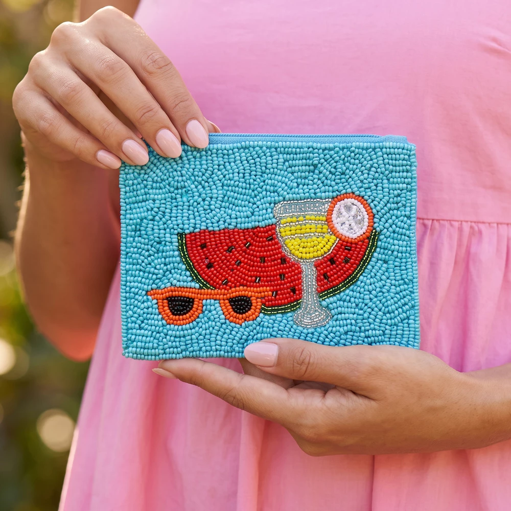 Watermelon Margarita Beaded Coin Pouch