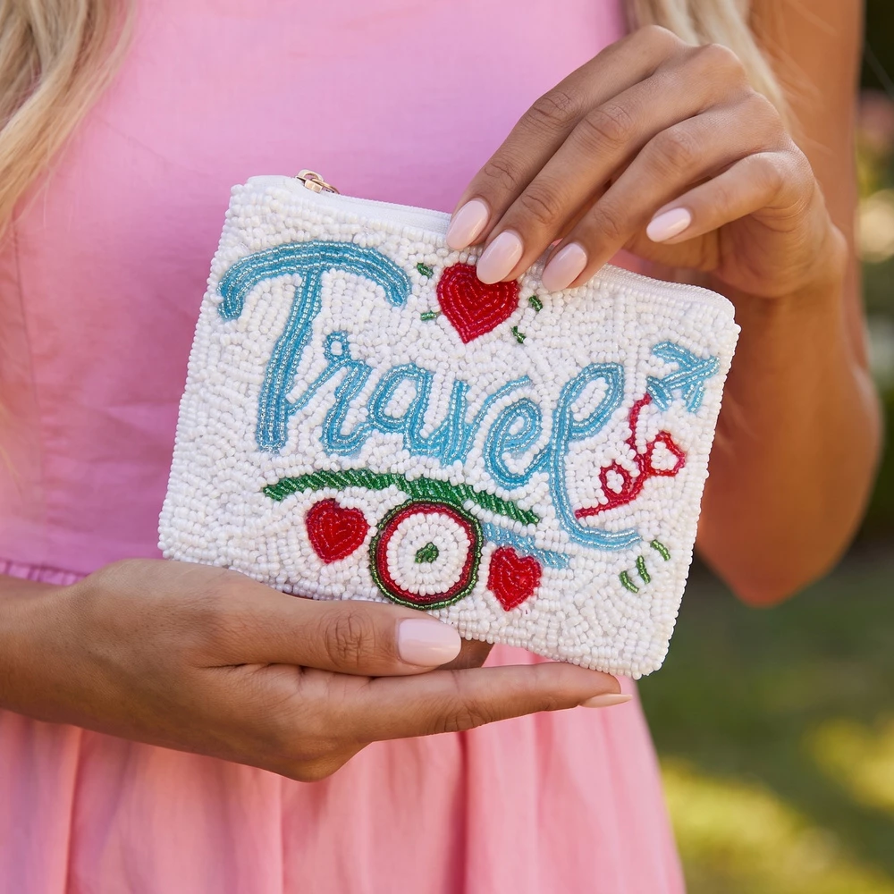 Travel Airplane Beaded Coin Pouch