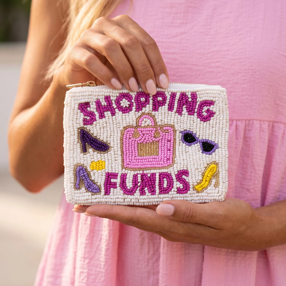 Shopping Funds Heels Beaded Coin Pouch