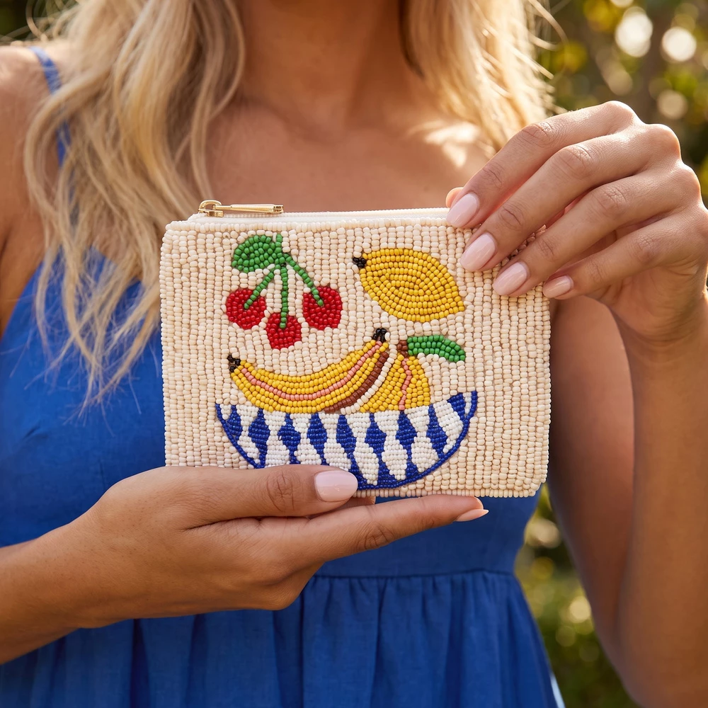 Fruit Bowl Cherries Beaded Coin Pouch