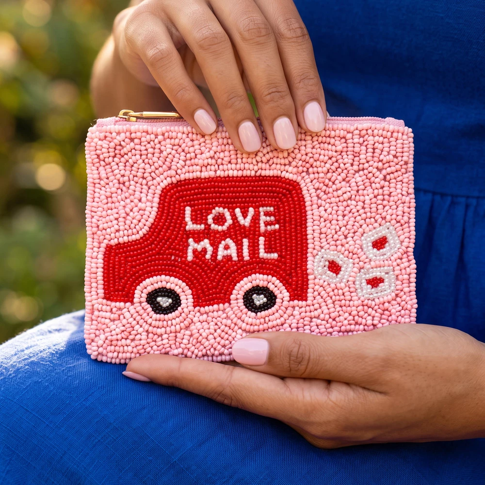 Love Mail Truck Beaded Coin Pouch