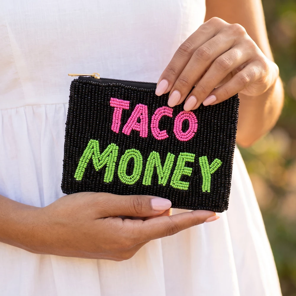 Taco Money Beaded Coin Pouch
