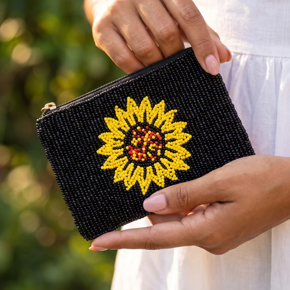 Sunflower Beaded Coin Pouch