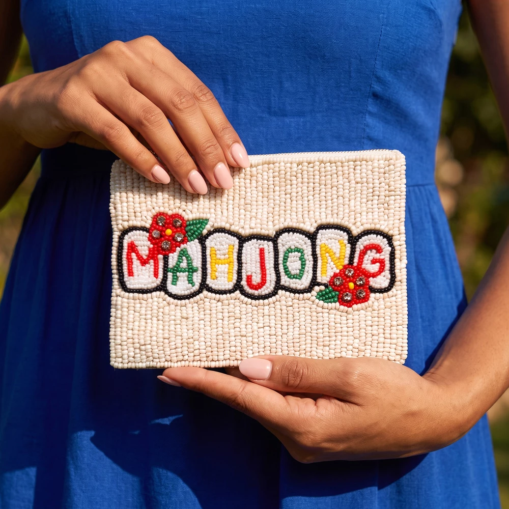 Mahjong Tile Blooms Beaded Coin Pouch