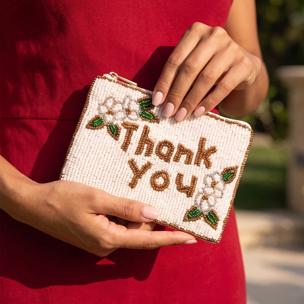 Thank You Blossom Beaded Coin Pouch