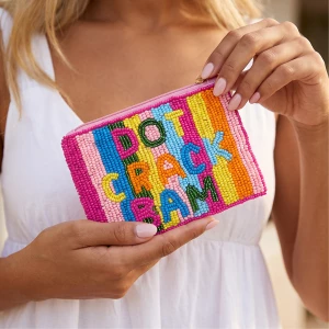 Dot Crack Bam Rainbow Striped Beaded Coin Pouch