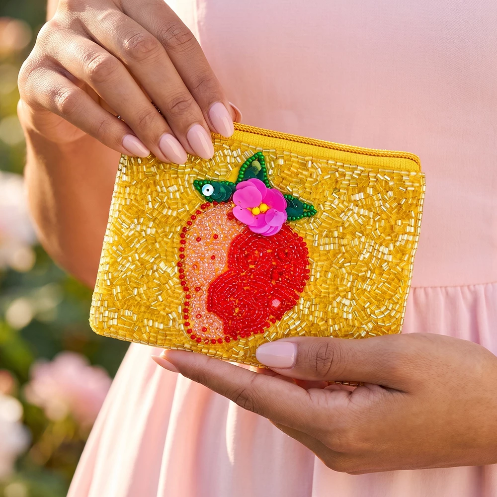Beaded Strawberry Coin Pouch