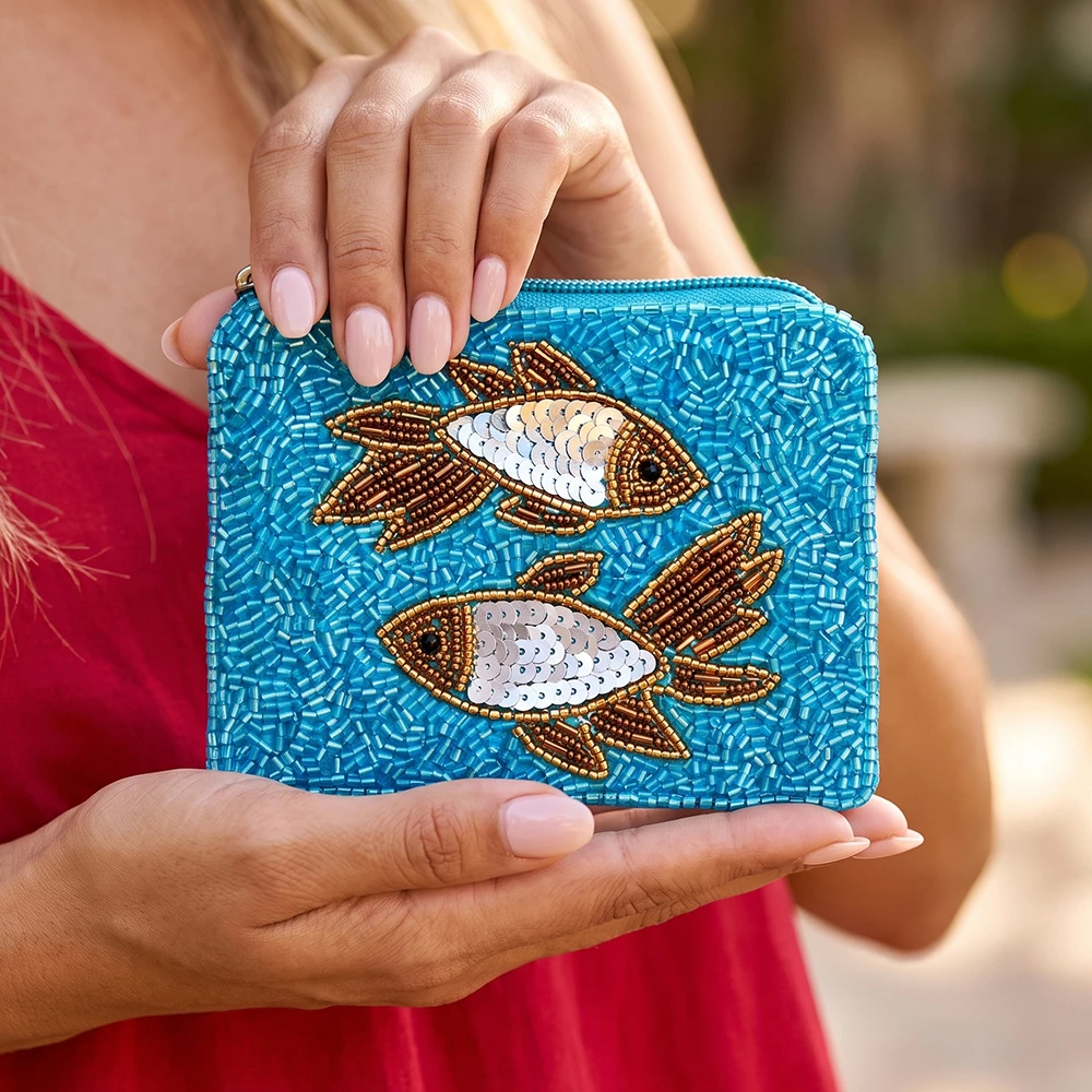 Beaded Sequin Fish Pair Coin Pouch