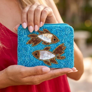 Beaded Sequin Fish Pair Coin Pouch