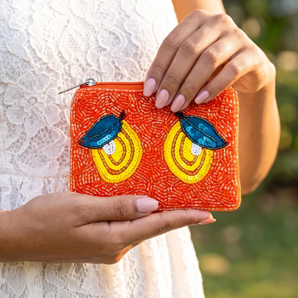 Beaded Lemon Coin Pouch