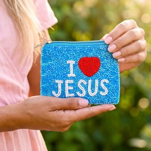 Beaded I Heart Jesus Slogan Coin Pouch