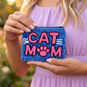 Beaded Cat Mom Paw And Whiskers Coin Pouch